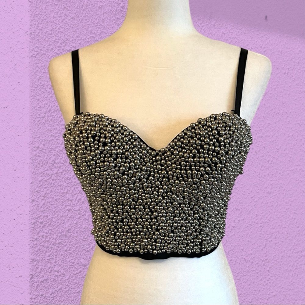 WYLDR silver beaded bustier top